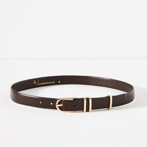 Anthropologie Leather Dark Brown Belt with Gold Buckle
